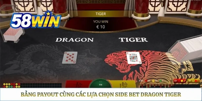 Rồng Hổ 58WIN - Luật Chơi, Cách Tính Điểm Và Trình Tự Ván Bảng payout cùng các lựa chọn side bet dragon tiger