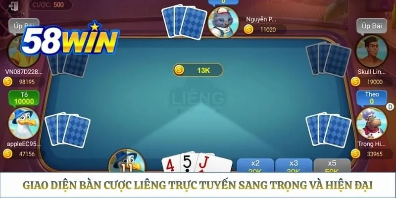 Liêng 58WIN - Cách Chơi, Thứ Hạng Bài Và Vòng Tố Chi Tiết Giao diện bàn cược Liêng trực tuyến sang trọng và hiện đại