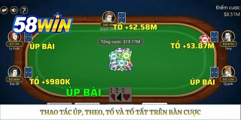 Liêng 58WIN - Cách Chơi, Thứ Hạng Bài Và Vòng Tố Chi Tiết Thao tác Úp, Theo, Tố và Tố tất trên bàn cược
